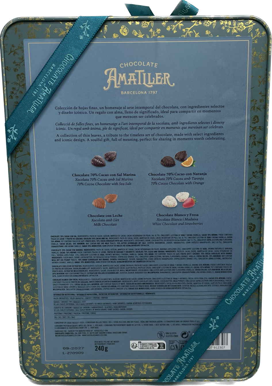 Colección Lata Surtida Centenario Hojas Chocolate Amatller 240g